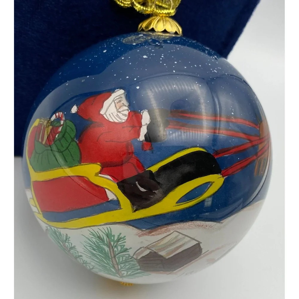 Pier 1 Li Bien Hand Painted Santa Sleigh Reindeer 1999 Christmas Glass Ornament